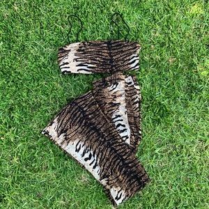 Shien Tiger Print Crop Cami & Flare Leg Pants Set